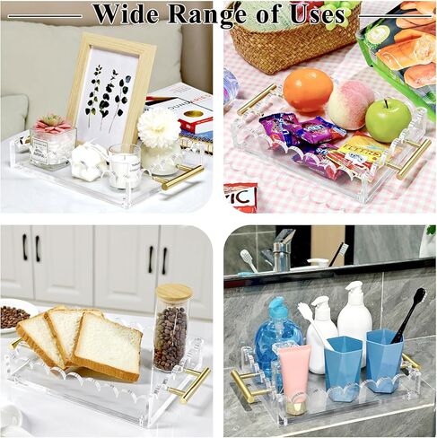Acrylic Scalloped Tray 10'' X 8'' Acrylic Serving Tray with Magnetic Mat and Handles for Customizable Picture, Art, Needlepoint Decor Napkin Frame Display in Saudi Arabia