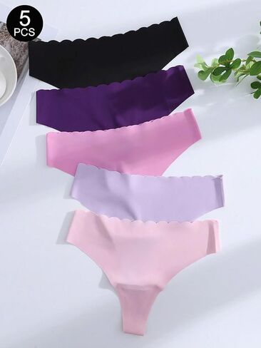 Thong 5 Pack for Women, Heart Cutout Scallop Edge Seamless Underwear, Low Rise Comfy Panty Multipack in Saudi Arabia