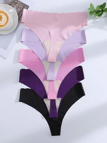 Thong 5 Pack for Women, Heart Cutout Scallop Edge Seamless Underwear, Low Rise Comfy Panty Multipack in Saudi Arabia