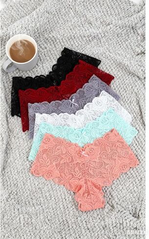 6 PCS Women Lace Mesh Low Rise Thong Panties, Soft Stretch T Back Panties, Ladies Breathable Underpants in Saudi Arabia