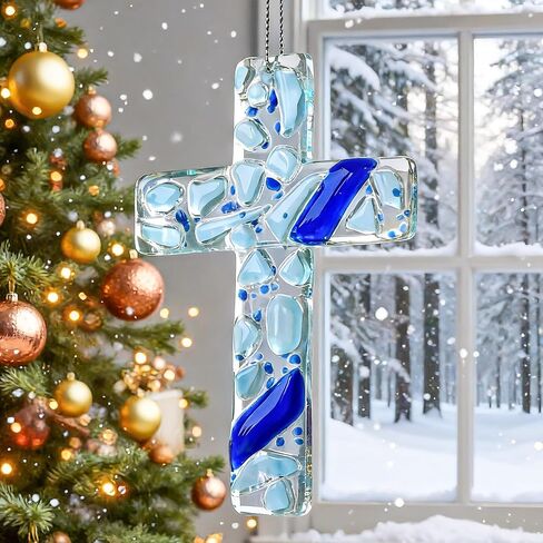 H&D HYALINE & DORA Glass Cross Hanging Ornaments for Car Rear View Mirror Charm Religious Christian Crystal Cross Cemetery Decorations for Grave(Colorful) in Saudi Arabia
