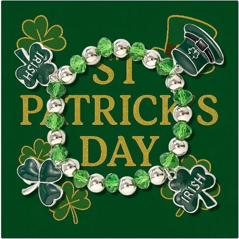 72ore St Patricks Day Accessories Four Leaf Green Lucky Bracelet Shamrock Irish Bracelet Saint Patricks Day Decorations for Women Trendy in Saudi Arabia