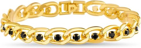 True Religion Black Cubic Zirconia 9 Inch Long Curb Chain Bracelet for Men 14K Yellow Gold Plated Brass in Saudi Arabia