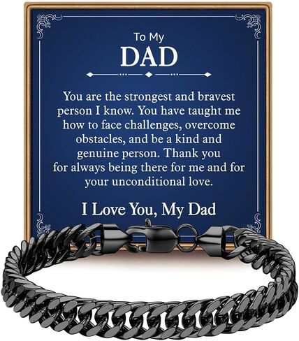 IEFLIFE Bracelet Gifts for Men Him - Silver/Black Stainless Steel Cuban Link Chain Bracelet Gifts for Son Grandson, Fathers Day Anniversary Birthday Gift for Men Husband, 8mm Bracelets Gift Jewelry in Saudi Arabia