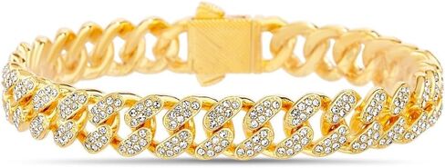 True Religion Crystal Set 10mm Wide 8 Inch Cuban Chain Bracelet for Men in Saudi Arabia