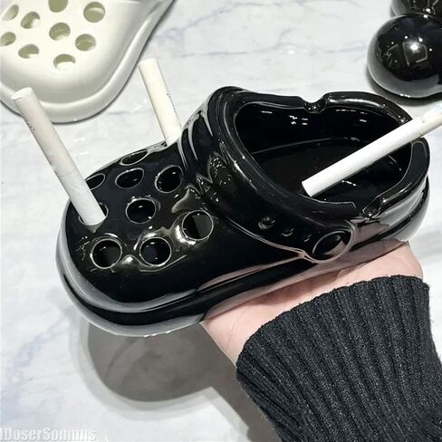 Clog-Inspired Black Plastic Ashtray - Ventilated Design for Smoking Accessories in Saudi Arabia