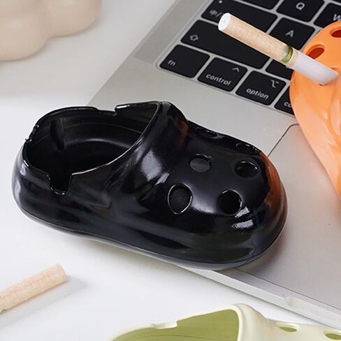 Clog-Inspired Black Plastic Ashtray - Ventilated Design for Smoking Accessories in Saudi Arabia