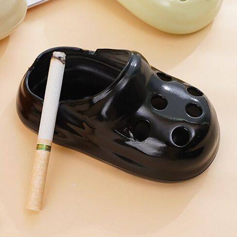 Clog-Inspired Black Plastic Ashtray - Ventilated Design for Smoking Accessories in Saudi Arabia