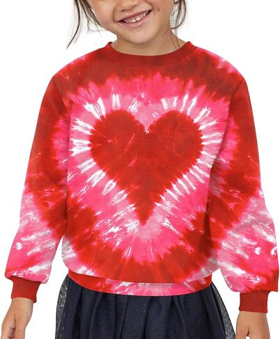 BesserBay Girls Valentine's Cute Heart Graphic Tie Dye Sweatshirt Irish Long Sleeve Shamrock Pullover in Saudi Arabia