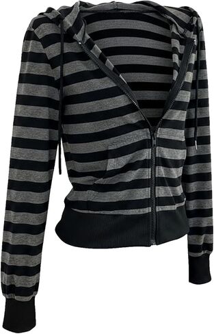 SweatyRocks Women's Striped Zip Up Hoodies Y2k Long Sleeve Sweatshirts with Pockets in Saudi Arabia