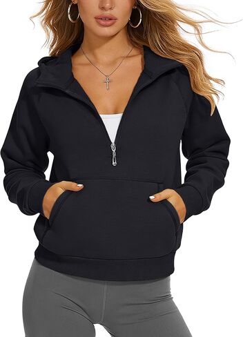 YUCOLEN Womens Half Zip Hoodie Cropped Fleece Sweatshirt with Pocket Long Sleeve Workout Pullover Winter Fashion Clothes in Saudi Arabia