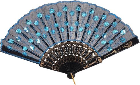 Elegant Embroidered Peacock Pattern Handheld Oriental Hand Fan with Sequins for Dance Cosplay Weddings and Home Decoration Retro Style Hand Fan in Saudi Arabia