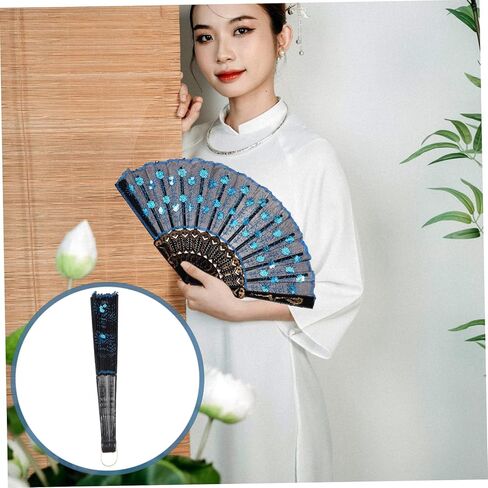 Elegant Embroidered Peacock Pattern Handheld Oriental Hand Fan with Sequins for Dance Cosplay Weddings and Home Decoration Retro Style Hand Fan in Saudi Arabia