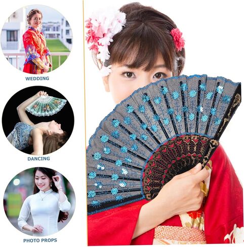 Elegant Embroidered Peacock Pattern Handheld Oriental Hand Fan with Sequins for Dance Cosplay Weddings and Home Decoration Retro Style Hand Fan in Saudi Arabia