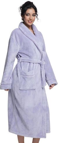 Womens Long Fleece Robe Soft Plush Robes for Women Warm Bathrobes Comfy House Coat Full-length with Pocket in Saudi Arabia