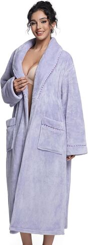 Womens Long Fleece Robe Soft Plush Robes for Women Warm Bathrobes Comfy House Coat Full-length with Pocket in Saudi Arabia