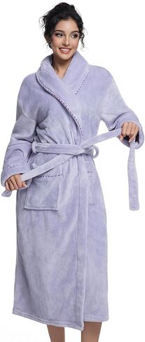 Womens Long Fleece Robe Soft Plush Robes for Women Warm Bathrobes Comfy House Coat Full-length with Pocket in Saudi Arabia