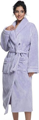 Womens Long Fleece Robe Soft Plush Robes for Women Warm Bathrobes Comfy House Coat Full-length with Pocket in Saudi Arabia