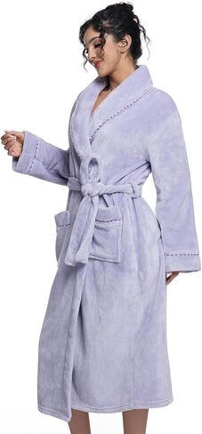 Womens Long Fleece Robe Soft Plush Robes for Women Warm Bathrobes Comfy House Coat Full-length with Pocket in Saudi Arabia