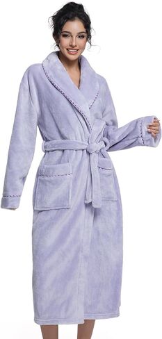 Womens Long Fleece Robe Soft Plush Robes for Women Warm Bathrobes Comfy House Coat Full-length with Pocket in Saudi Arabia
