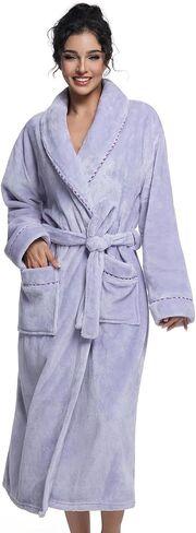 Womens Long Fleece Robe Soft Plush Robes for Women Warm Bathrobes Comfy House Coat Full-length with Pocket in Saudi Arabia