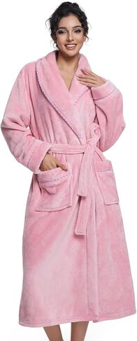 Womens Long Fleece Robe Soft Plush Robes for Women Warm Bathrobes Comfy House Coat Full-length with Pocket in Saudi Arabia