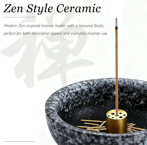 Japanese Ceramic Incense Burner, Handmade Zen Incense Holder with 9-Hole Brass Stick Holder, Ash Catcher Bowl for Meditation, Smudging, Aromatherapy, and Home Decor in Saudi Arabia