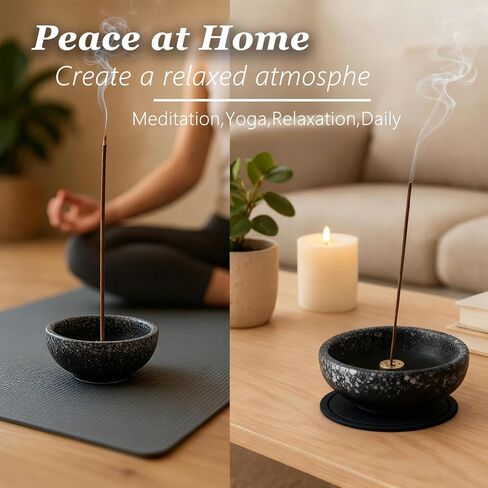 Japanese Ceramic Incense Burner, Handmade Zen Incense Holder with 9-Hole Brass Stick Holder, Ash Catcher Bowl for Meditation, Smudging, Aromatherapy, and Home Decor in Saudi Arabia