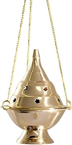 FASHCRAFT Brass Hanging Incense Burner with Chain – Star Cut Design, Antique Finish Loban Dhoop Dani for Home Temple & Puja Room Fragrance – 4.5 Inches Height in Saudi Arabia