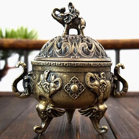 Elephant Lucky Burner Metal Lotus Incense Burner Bowl Incense Holder with Handle Yoga Meditation Home Decor AncientStyle in Saudi Arabia