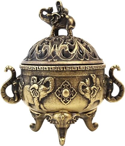 Elephant Lucky Burner Metal Lotus Incense Burner Bowl Incense Holder with Handle Yoga Meditation Home Decor AncientStyle in Saudi Arabia