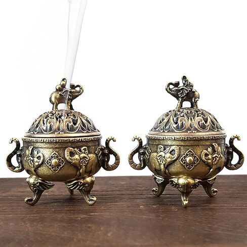 Elephant Lucky Burner Metal Lotus Incense Burner Bowl Incense Holder with Handle Yoga Meditation Home Decor AncientStyle in Saudi Arabia