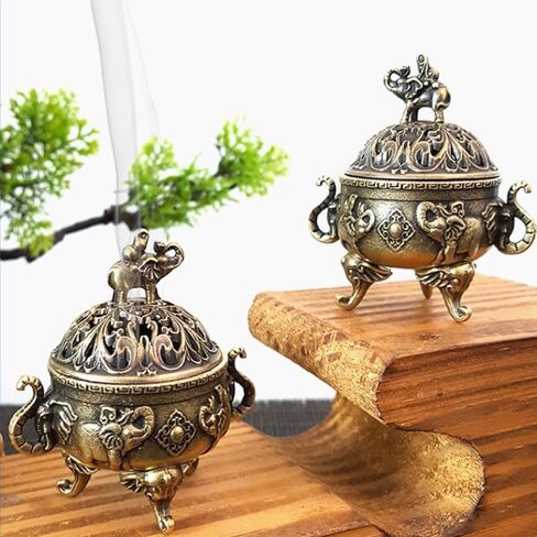 Elephant Lucky Burner Metal Lotus Incense Burner Bowl Incense Holder with Handle Yoga Meditation Home Decor AncientStyle in Saudi Arabia