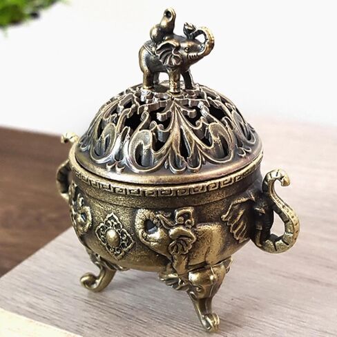 Elephant Lucky Burner Metal Lotus Incense Burner Bowl Incense Holder with Handle Yoga Meditation Home Decor AncientStyle in Saudi Arabia