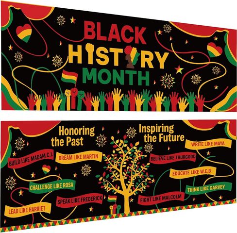 2Pcs 71In Enlarged Black History Month Banners Backdrop for Black History Month Bulletin Board Decorations African American Background for Door MLK Day Classroom Office Black History Party Supplies in Kuwait