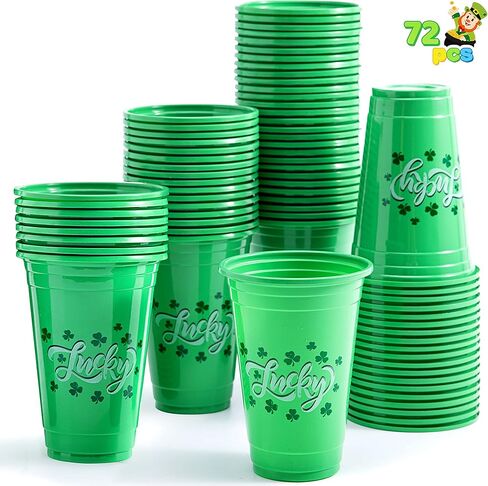 Joyin 72 PCS 16oz St. Patrick's Day Coups ، Green Dispipable Cups Bulk with 4 Lucky Clover Cauldron Patterns for Saint Patrick Party Supplies ، Irish Lucky Day Party Decoration in Saudi Arabia