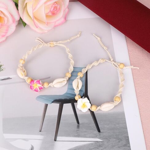 2pcs Hawaiian Plumeria Rubra Anklets, Adjustable Tropical Flower Friendship Bracelets Shell Bohemian Luau Foot Jewelry Gifts & Women Summer Beach Party Decoration Accessories in Saudi Arabia
