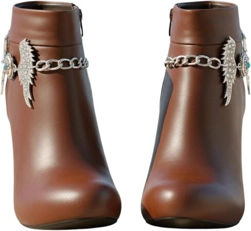Women’s Boot Chain Bracelets (Pair) – Silver Angel Wings With Turquoise Flower Charm, Adjustable 11–15 in, Western Biker Boho Shoe Anklet Jewelry Set BC27 in Saudi Arabia