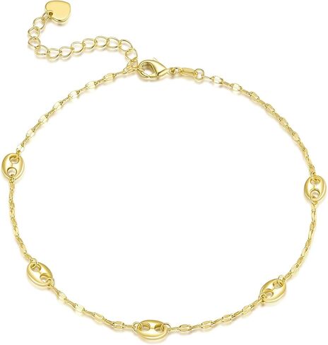 14K Gold Anklets for Women Gold Ankle Bracelets for Women Anklet for Womens Simple Design with Uniquely Oval Connectors Beach Boho Ankle Bracelet for Womens Adjustable (9.6-11) in in Saudi Arabia