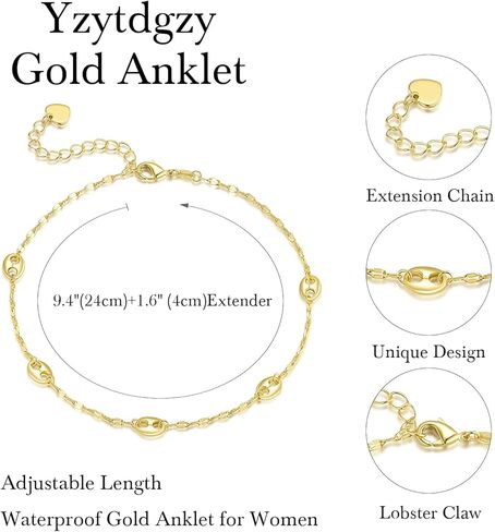 14K Gold Anklets for Women Gold Ankle Bracelets for Women Anklet for Womens Simple Design with Uniquely Oval Connectors Beach Boho Ankle Bracelet for Womens Adjustable (9.6-11) in in Saudi Arabia