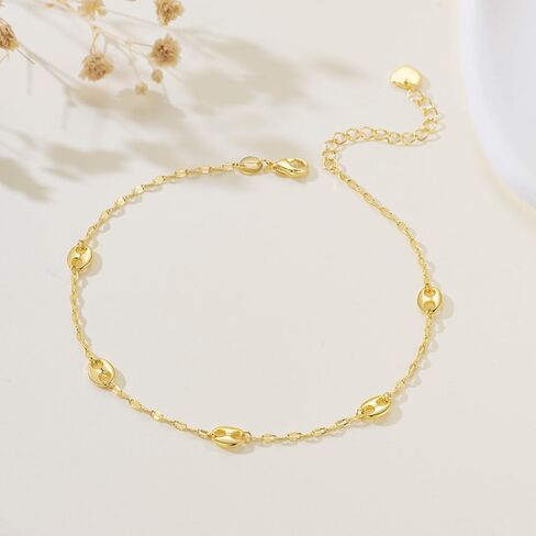 14K Gold Anklets for Women Gold Ankle Bracelets for Women Anklet for Womens Simple Design with Uniquely Oval Connectors Beach Boho Ankle Bracelet for Womens Adjustable (9.6-11) in in Saudi Arabia
