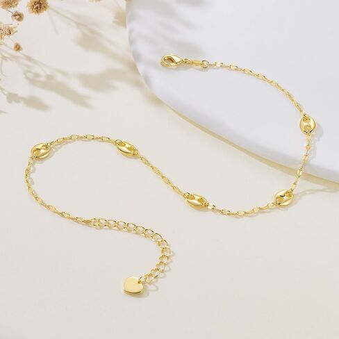 14K Gold Anklets for Women Gold Ankle Bracelets for Women Anklet for Womens Simple Design with Uniquely Oval Connectors Beach Boho Ankle Bracelet for Womens Adjustable (9.6-11) in in Saudi Arabia