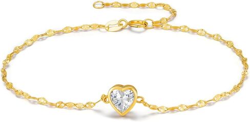 SISGEM 14k Gold Heart Created Moissanite Ankle Bracelet for Women, 14kt Anklet Gifts for Her, 9.4"-11.0" in Saudi Arabia