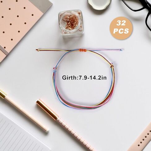 32pcs Boho Surfer Bracelets, Adjustable Surfer Beach Bracelets Colorful Handmade Comfortable Beach Ankle for Summer Accessories Women and Men in Saudi Arabia