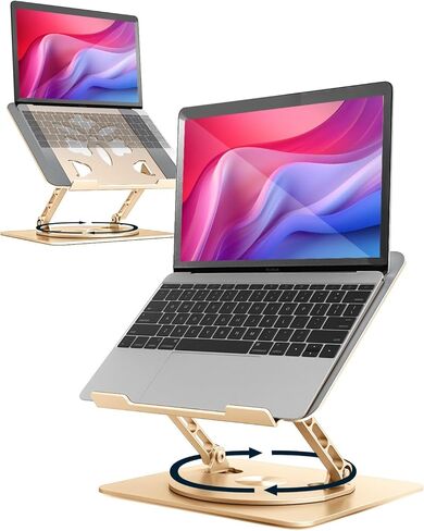 Adjustable Laptop Stand for Desk - Portable Laptop Riser with Rotating Base, Foldable Aluminum Computer Stand, Ergonomic Laptop Holder for MacBook Pro/Air Dell HP Lenovo Notebook up to 15.6" (Silver) in Kuwait