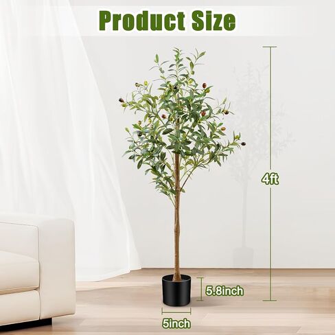 4FT Artificial Olive Tree Indoor, Tall Faux Olive Tree with Pot&Basket, Large Fake Olive Tree with Realistic 576 Silk Leaves and 32 Fruits for Living Room Home Office Decor in Saudi Arabia