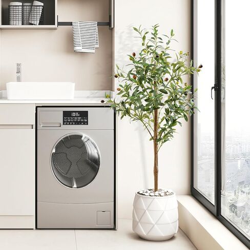 4FT Artificial Olive Tree Indoor, Tall Faux Olive Tree with Pot&Basket, Large Fake Olive Tree with Realistic 576 Silk Leaves and 32 Fruits for Living Room Home Office Decor in Saudi Arabia