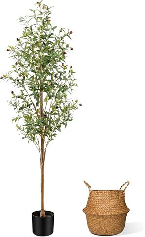 4FT Artificial Olive Tree Indoor, Tall Faux Olive Tree with Pot&Basket, Large Fake Olive Tree with Realistic 576 Silk Leaves and 32 Fruits for Living Room Home Office Decor in Saudi Arabia