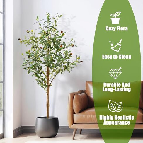 4FT Artificial Olive Tree Indoor, Tall Faux Olive Tree with Pot&Basket, Large Fake Olive Tree with Realistic 576 Silk Leaves and 32 Fruits for Living Room Home Office Decor in Saudi Arabia