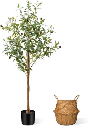 4FT Artificial Olive Tree Indoor, Tall Faux Olive Tree with Pot&Basket, Large Fake Olive Tree with Realistic 576 Silk Leaves and 32 Fruits for Living Room Home Office Decor in Saudi Arabia